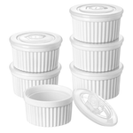 6-Pack 8-oz Vancasso Porcelain Ramekins W/ Lids (White)