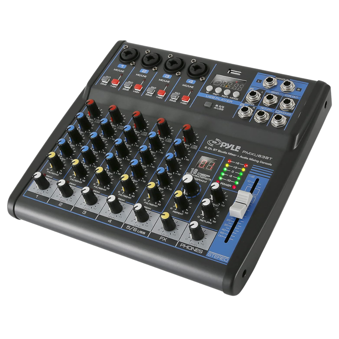 48V Pyle 6-Channel Professional Audio USB Bluetooth Mixer
