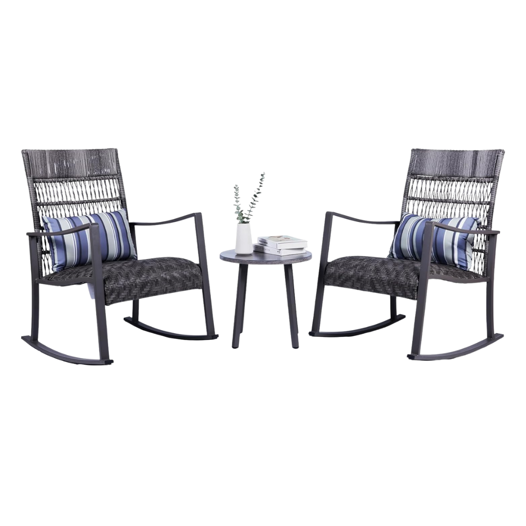 3-Piece Backyard Expressions Wicker Patio Rocking Chair Set With Table