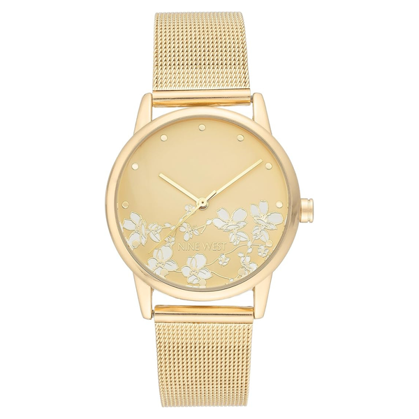 Nine West Women's Floral Dial Mesh Bracelet Watch