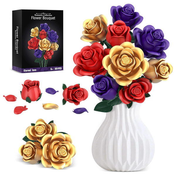 501-Pieces Rose Bouquet Flowers Building Set With Lego Flowers
