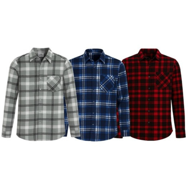 3-Pack Men's Micro Fleece Flannel Button Down Shirts