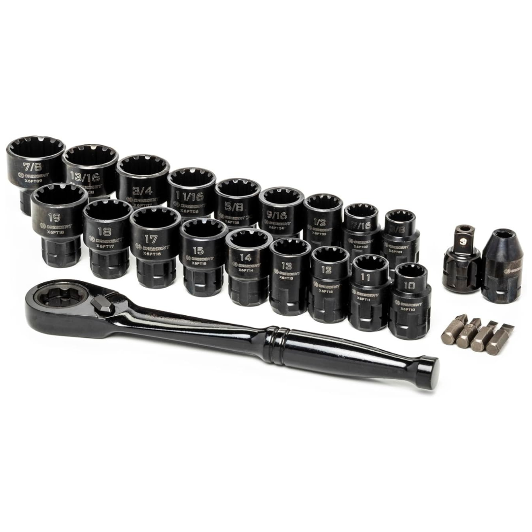 25-Piece Crescent 3/8" Drive Pass-Thru X6 Spline Mechanics Tool Set