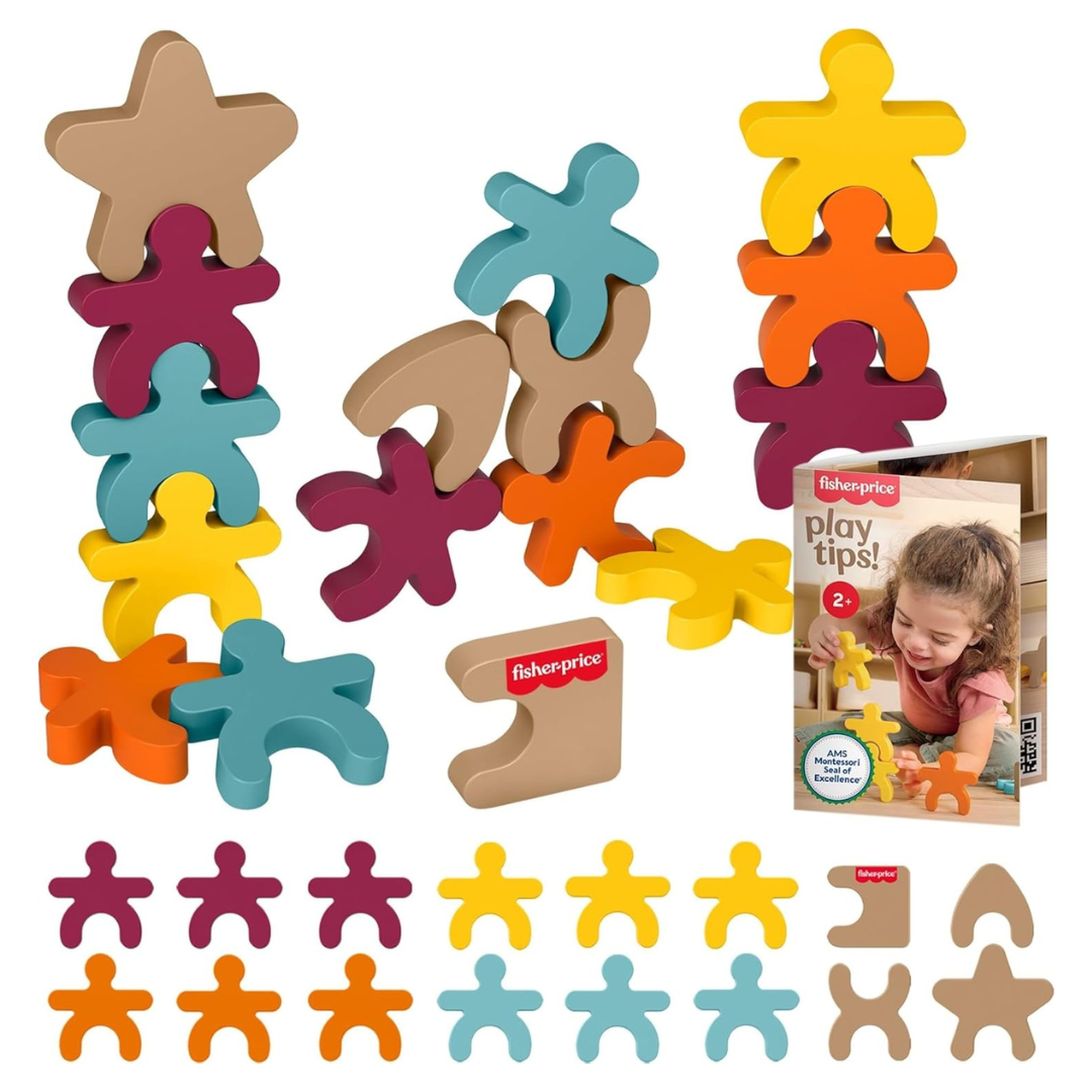 16-Piece Fisher-Price Wood Montessori Toy Stacking Shapes