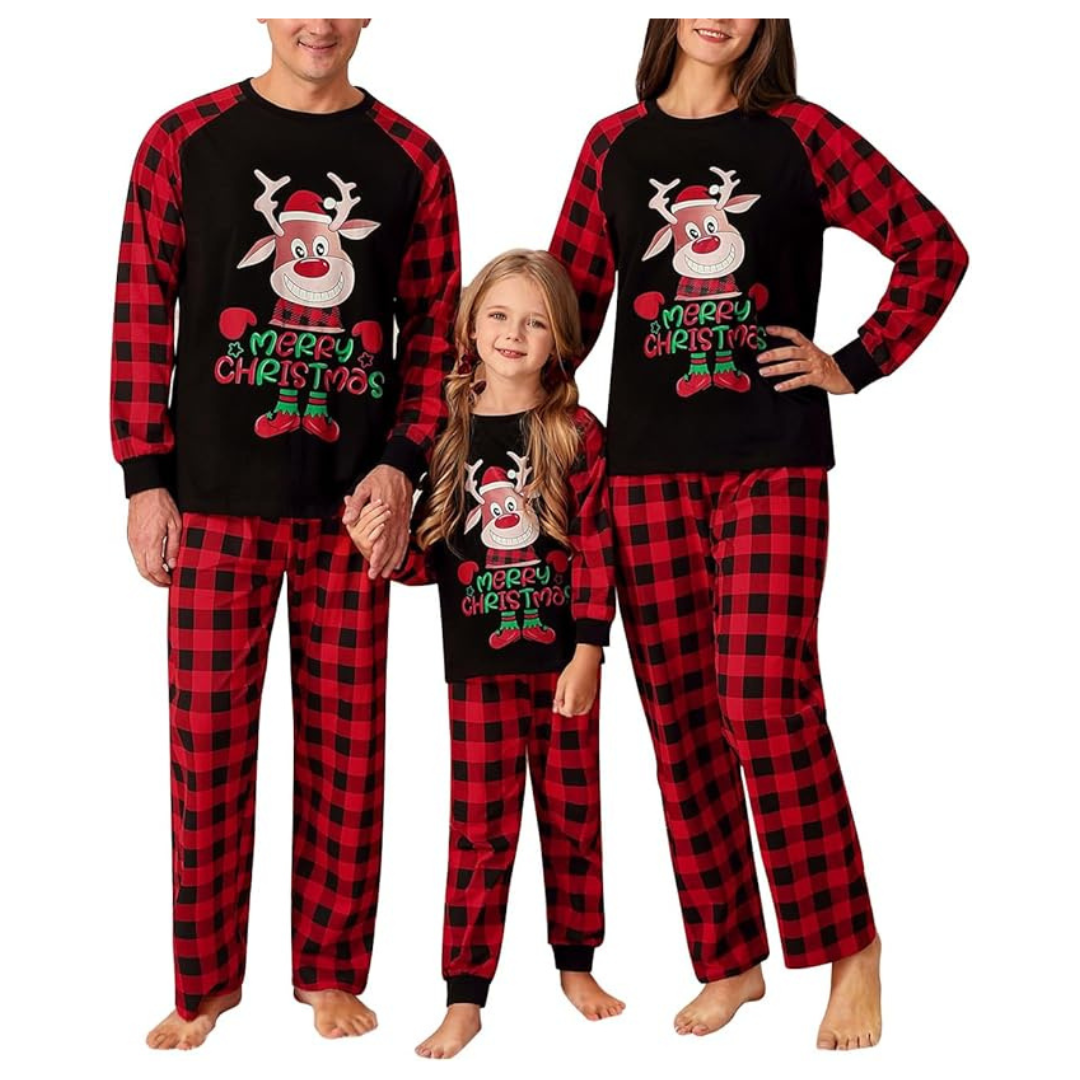Plaid Deer Christmas Matching Pajamas Set (Various)