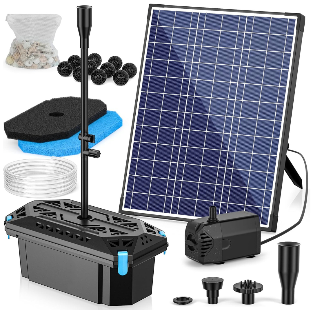 20W Solar Pond Pump with 120 GPH Filtration
