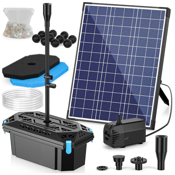 20W Solar Pond Pump with 120 GPH Filtration