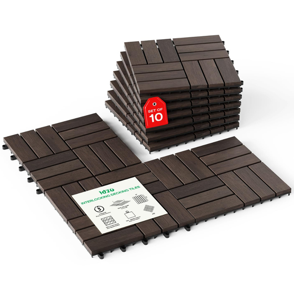 10-Piece Idzo Interlocking Acacia Wood Deck Tiles