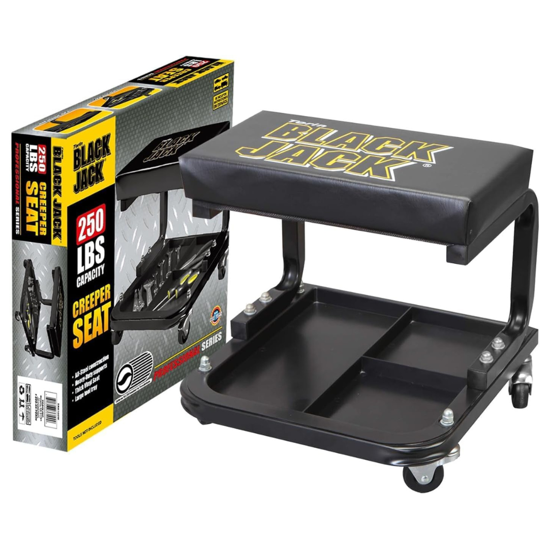 Torin Blackjack Rolling Creeper Padded Garage Seat with Tool Tray