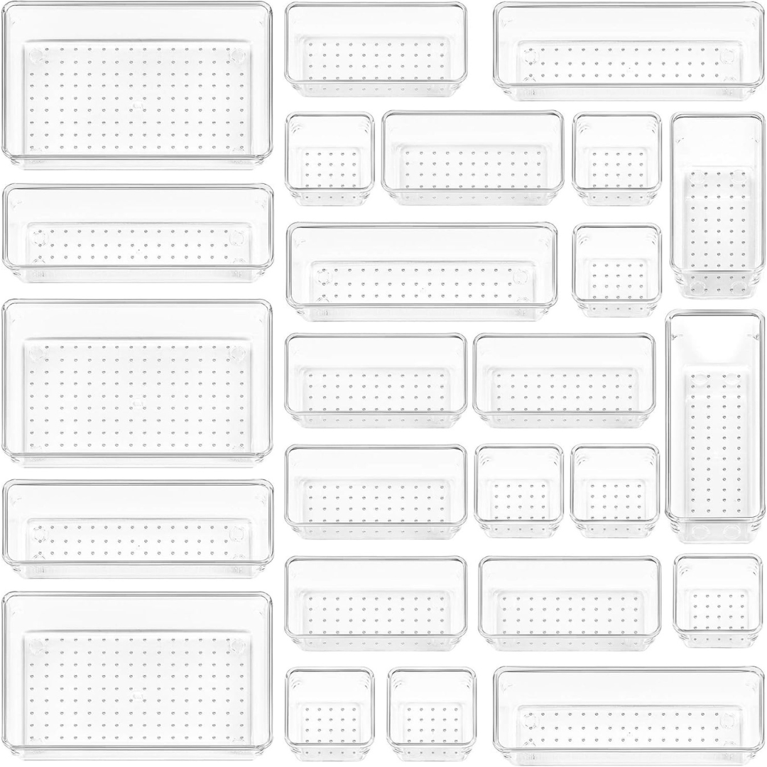 25-Piece Vtopmart 4-Size Clear Plastic Drawer Organizers Set