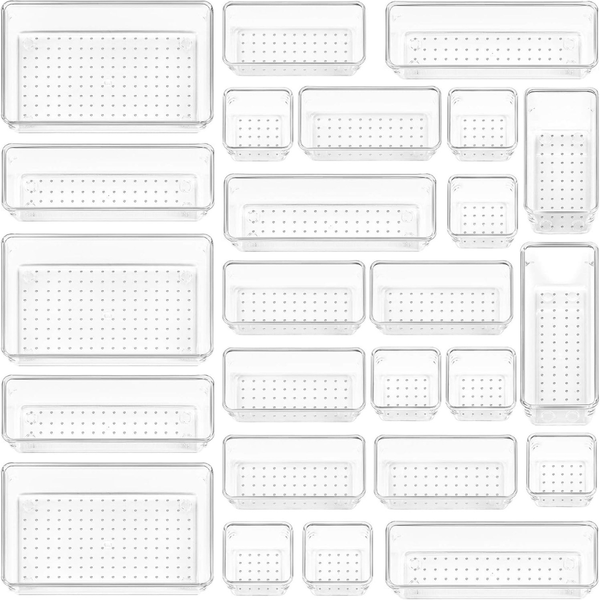 25-Piece Vtopmart 4-Size Clear Plastic Drawer Organizers Set