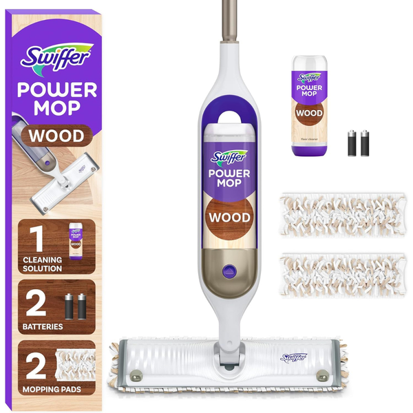 Swiffer PowerMop Wood Mop Kit w/2 Mopping Pad Refills