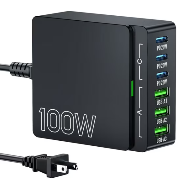 100W 6 Port GaN PD 3.0 Type C/USB A Wall Charger Adapter