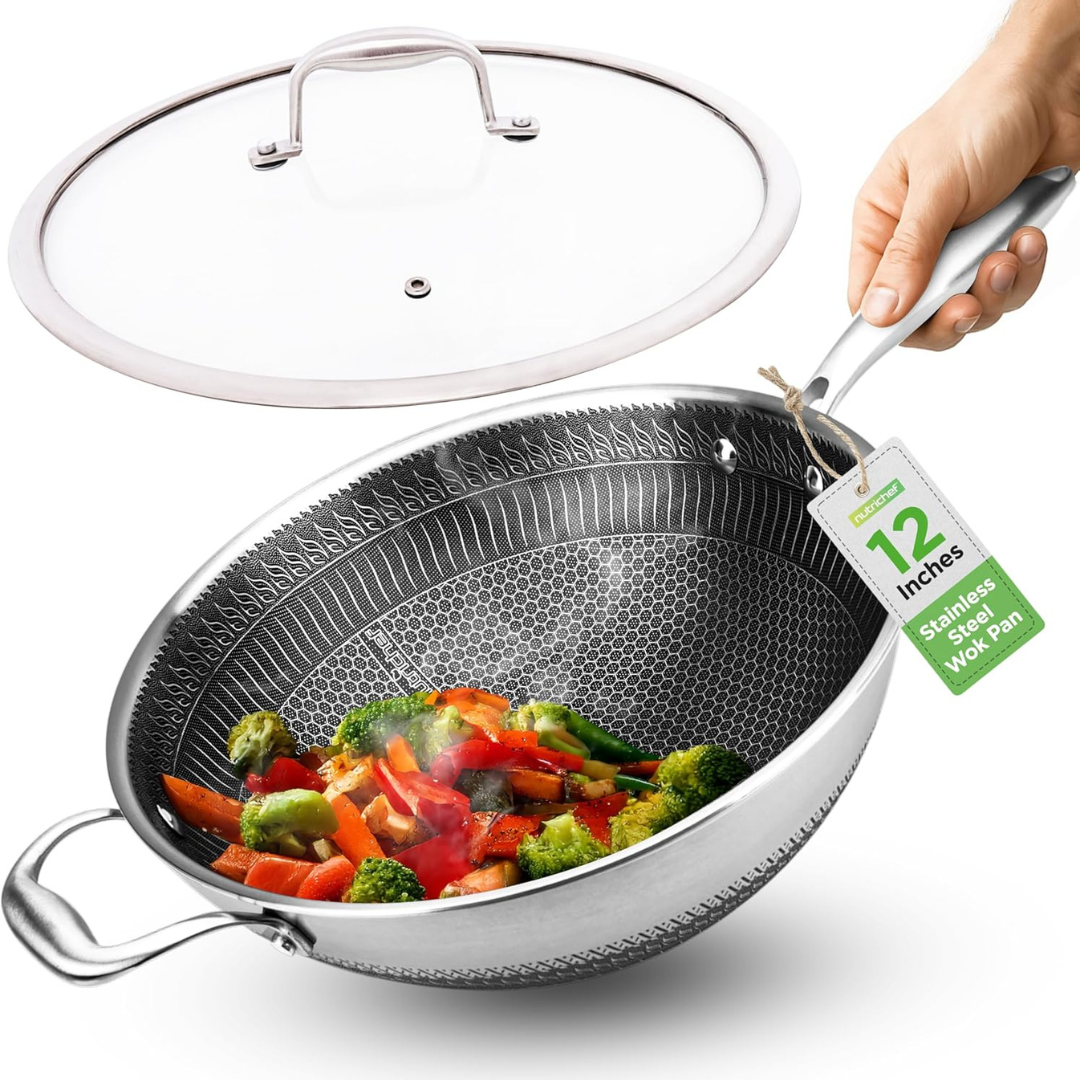 NutriChef 12" Non Stick Tri-ply Stainless Steel Wok