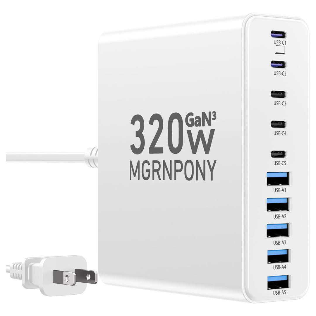 320W GaN III 10-Port USB C Charging Station