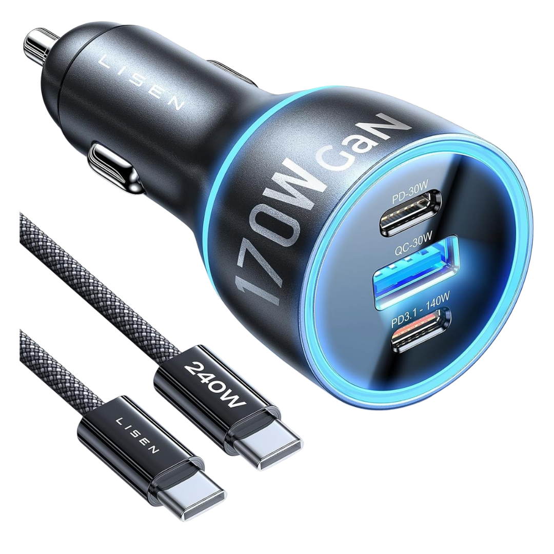 Lisen 170W USB-C GaN PD3.1 Car Cigarette Lighter Charger Adapter