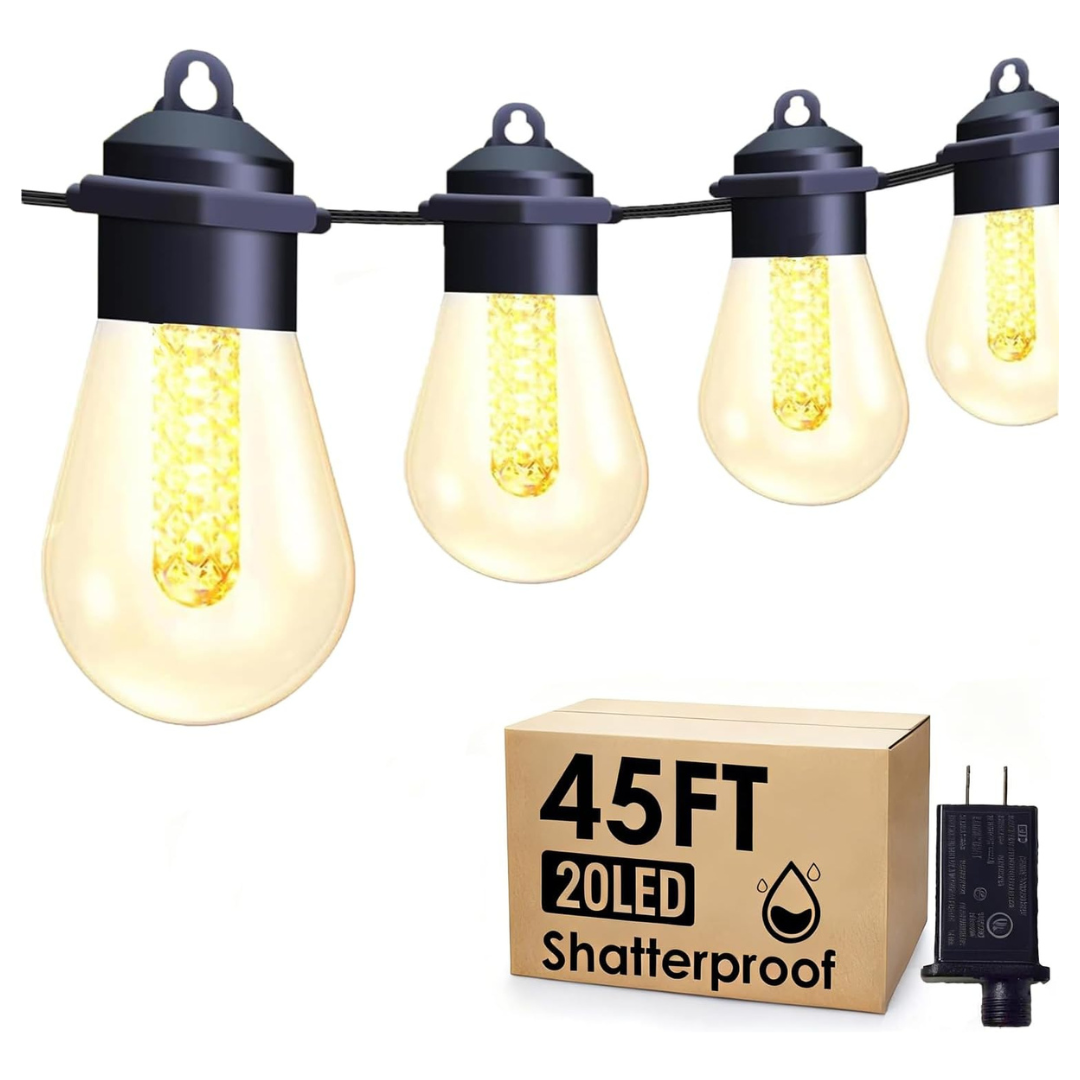 45Ft Weatherproof String Lights With 20 Bulbs