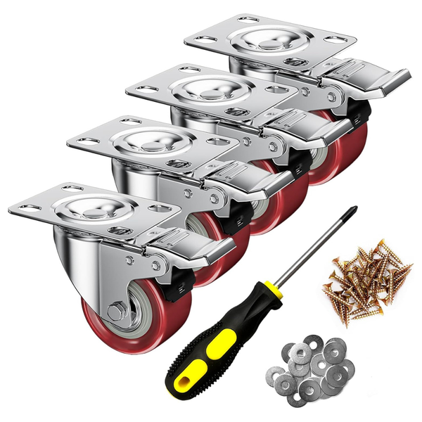 4-Pack 2" Industrial Locking Swivel Top Plate Castor Wheels