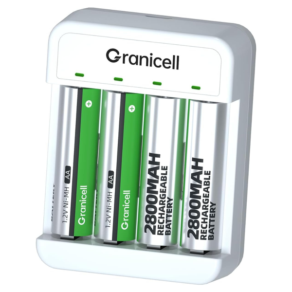 4-Pack Granicell 2800mAh Rechargeable AA Batteries With Charger