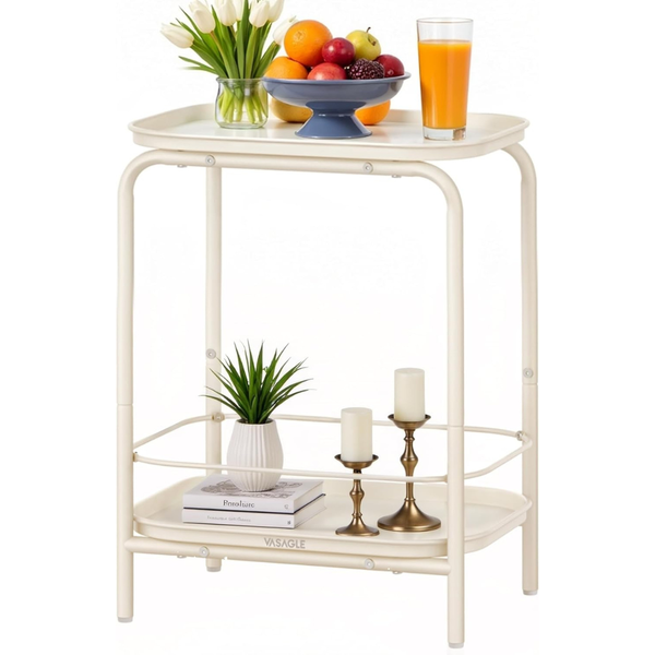 2-Tier Small Side End Table With Tray Storage