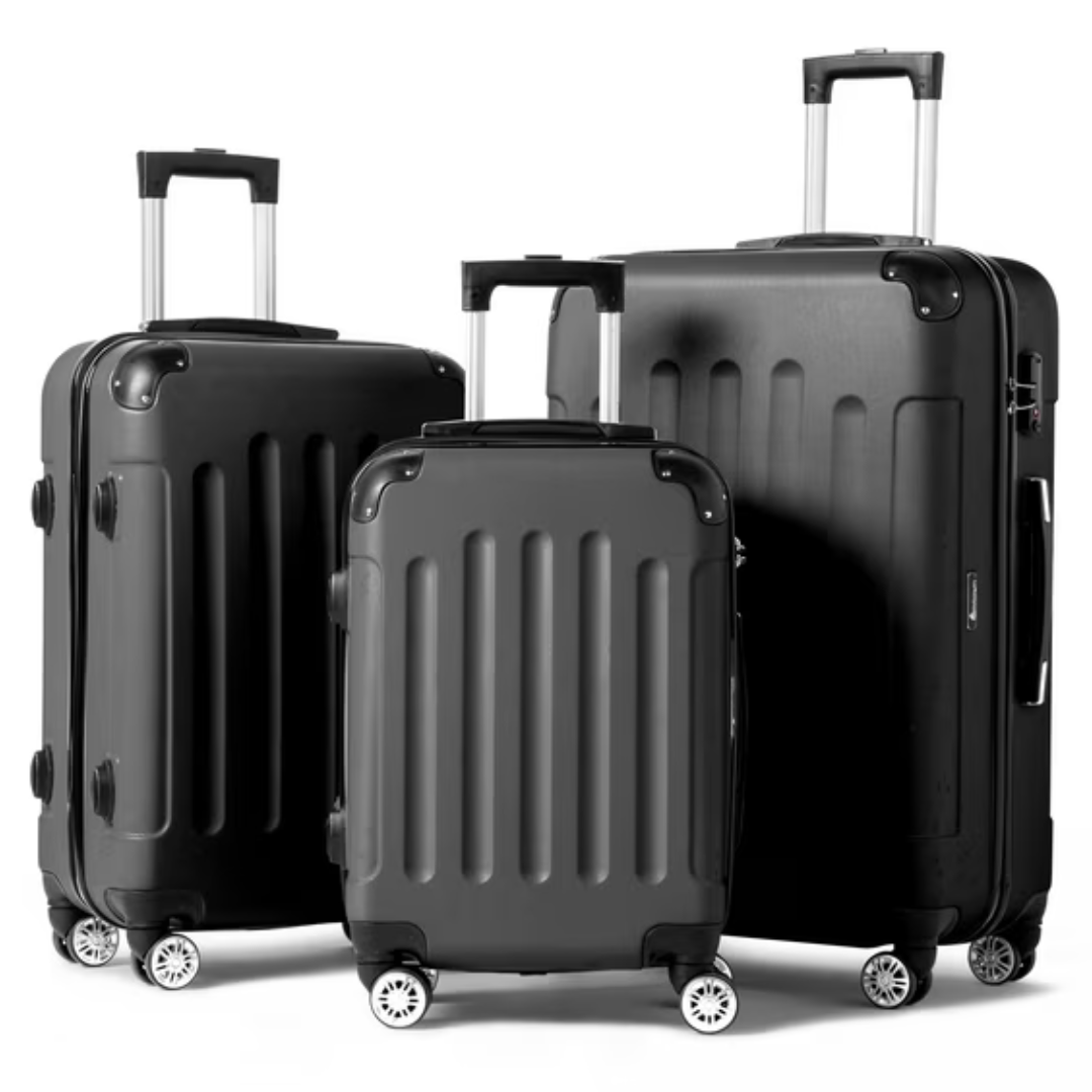 3-Piece Zimtown Hardside Lightweight Spinner Black Luggage Set