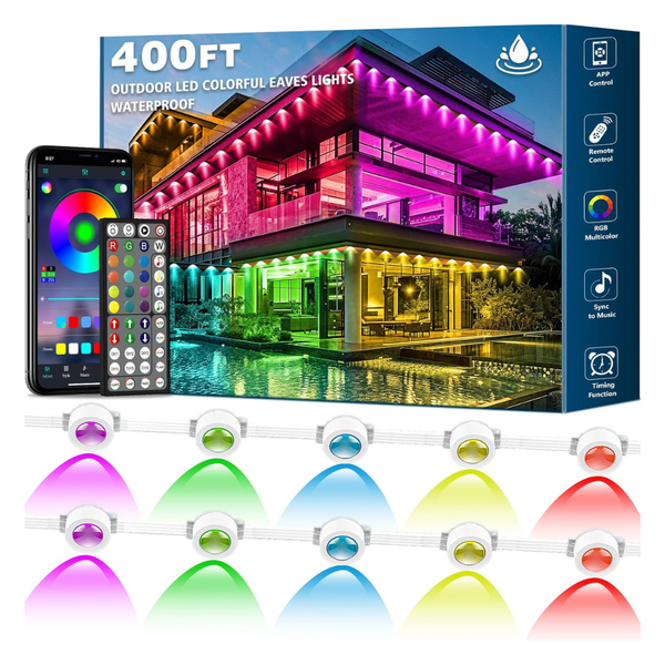400ft Permanent Outdoor RGB Eaves Lights With Remote