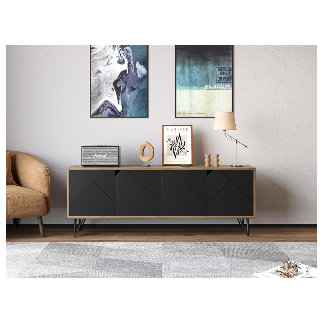 Crafts & comfort Mid Century Modern TV Stand W/ Storage Cabinets