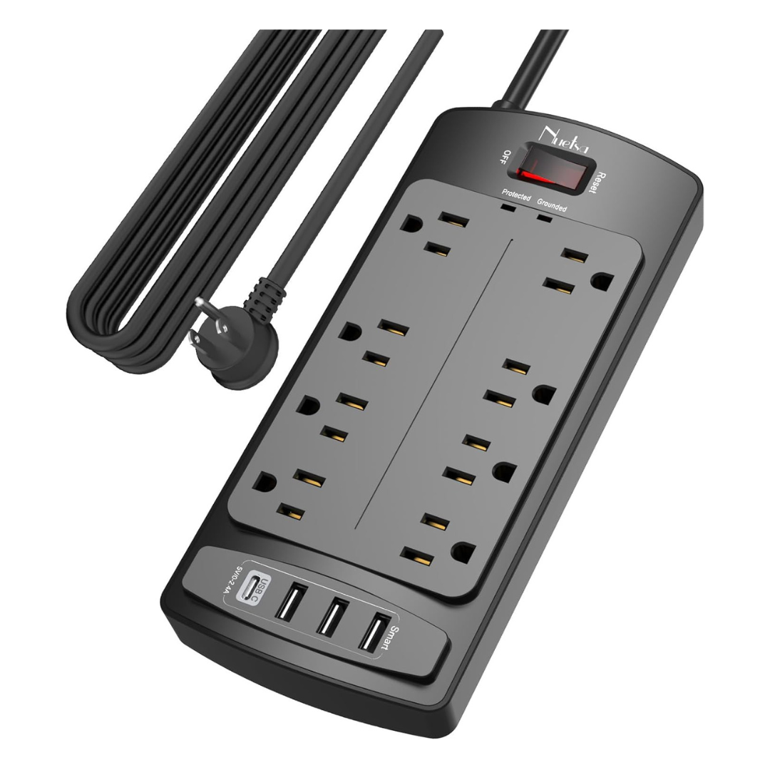 Nuetsa Surge Protector Power Strip with 8 Outlets & 4 USB Flat Plug