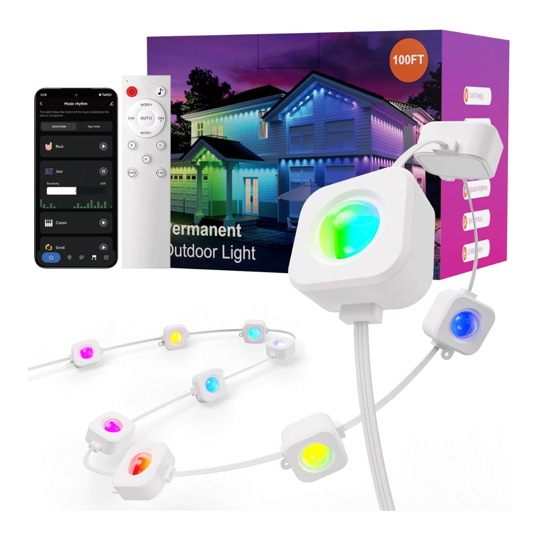 100FT Fitop Permanent Outdoor RGB Smart Eaves Lights