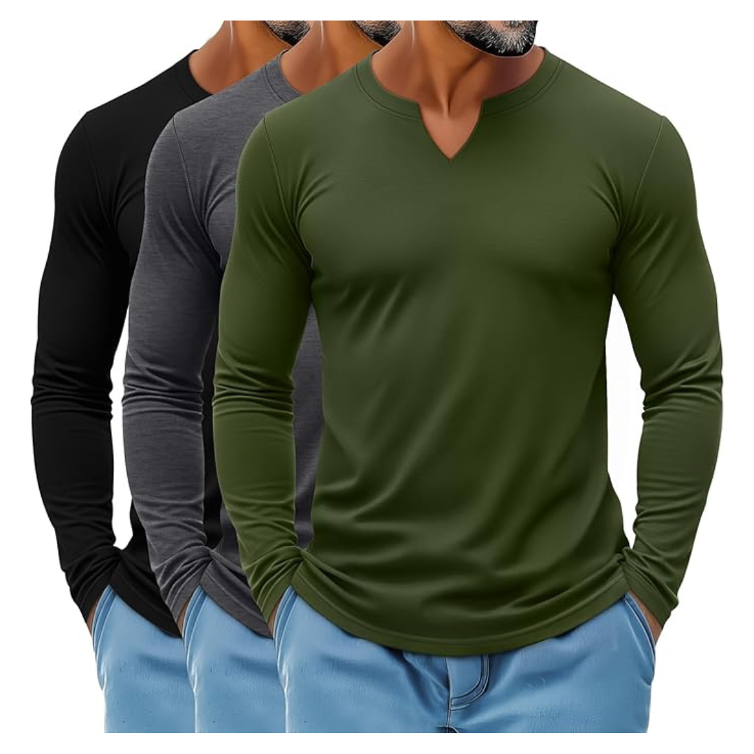 3-Pack Ficerd Men's Big And Tall Long Sleeve V Neck T-Shirts