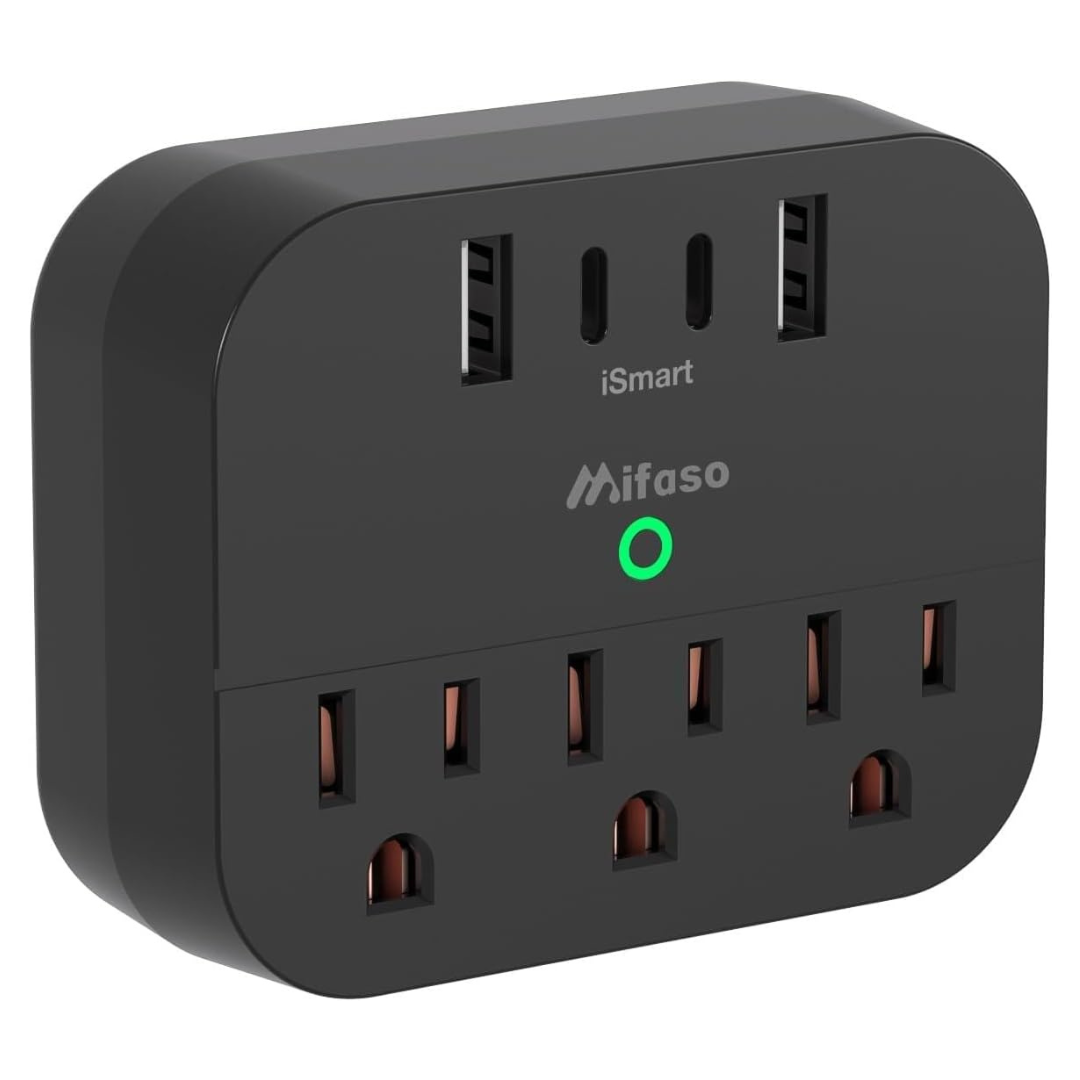 Multi Plug Power Strip 15.5W Wall Outlet With Foldable Plug