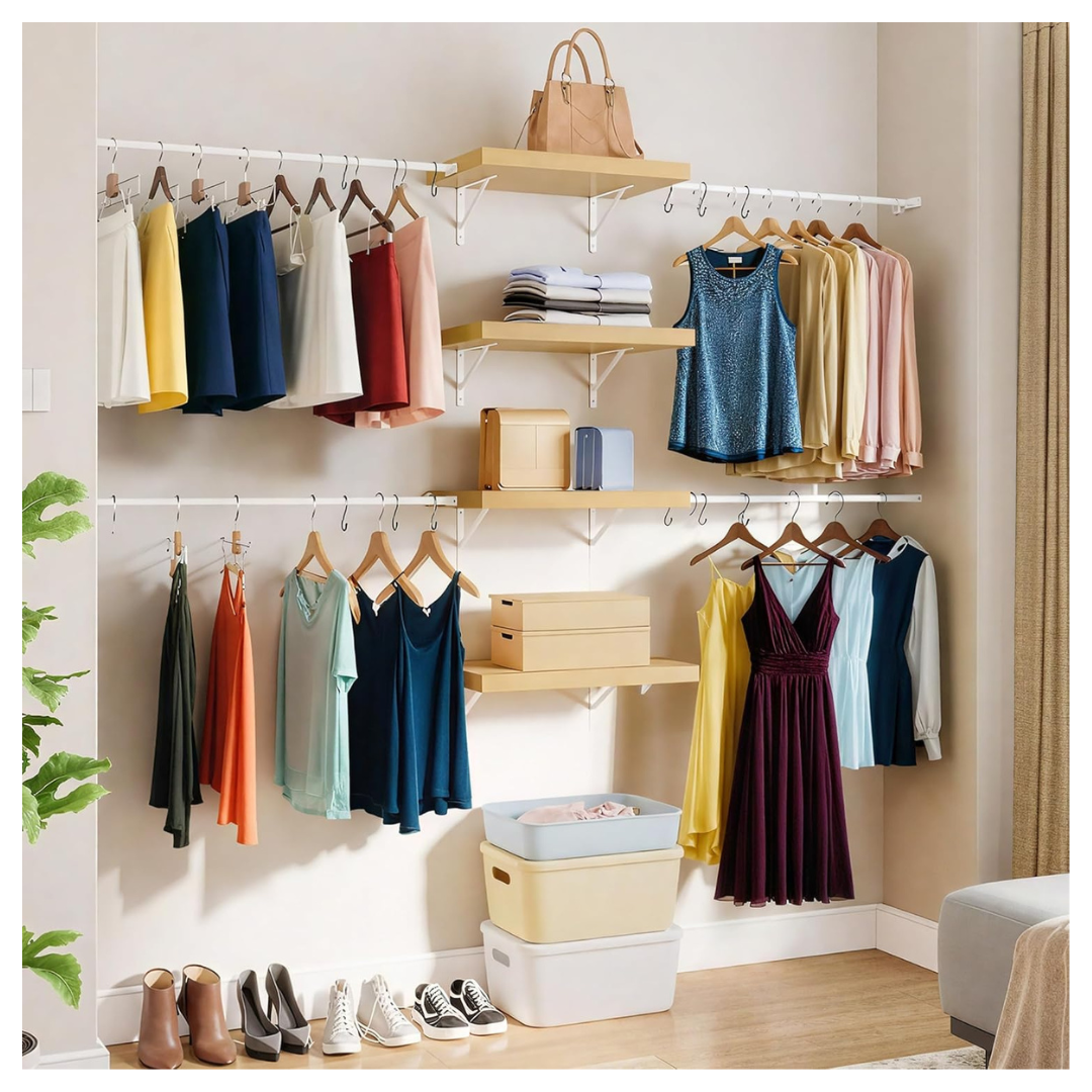 Yitahome Wall-Mounted Closet System W/Expandable Rod & Shelves