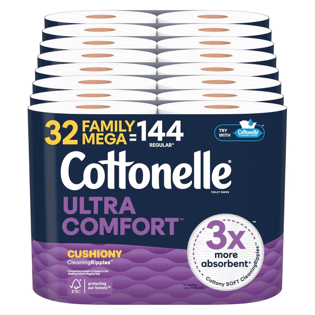 32-Pack 296-Sheets Cottonelle Toilet Paper Family Mega Rolls