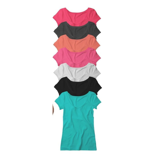 7-Pack Women's Solid Multi-Color Essential Casual V-Neck T-Shirts