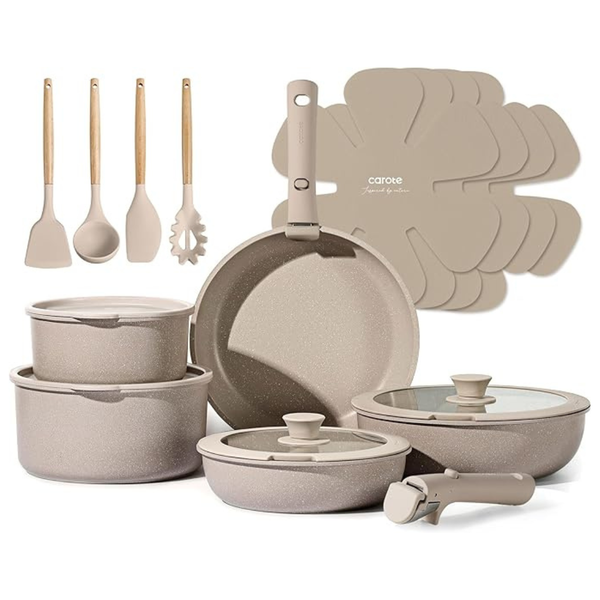 19-Piece Carote Nonstick Cookware Set w/ Removable Handle