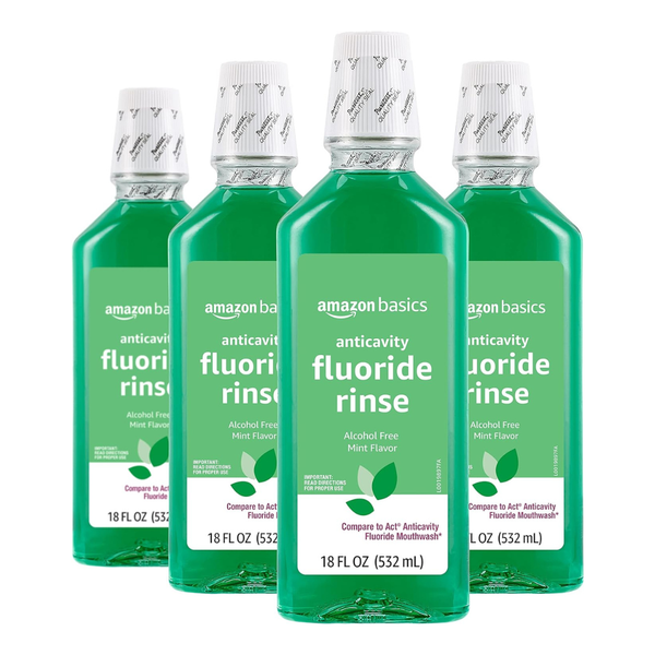 4-Pack 18oz Amazon Basics Alcohol Free Fluoride Rinse (Mint)