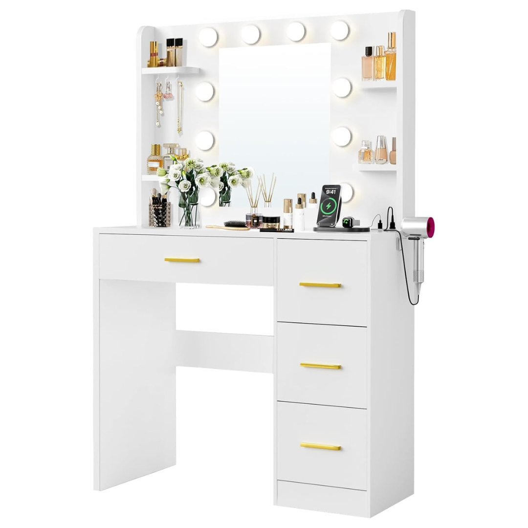 35" Habiubiu Small Vanity Desk With Mirror & Lights