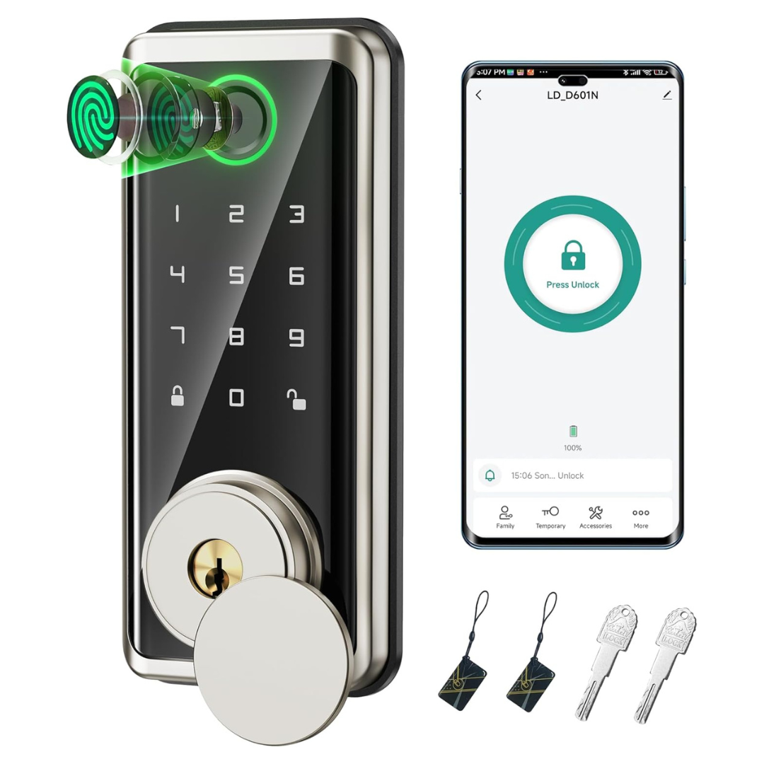Sophia Keyless Entry Fingerprint Smart Door Lock W/ Keypad & Remote Control