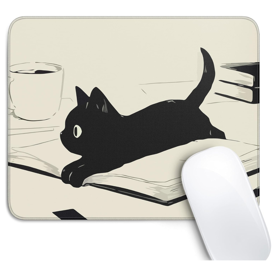 Cute Black Cat Mouse Pad With Non Slip Rubber Base