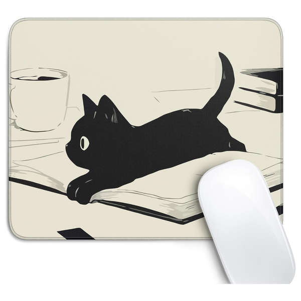 Cute Black Cat Mouse Pad With Non Slip Rubber Base