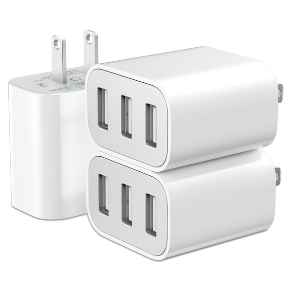3-Pack 3-Port USB-A Charging Wall Charger Adapter