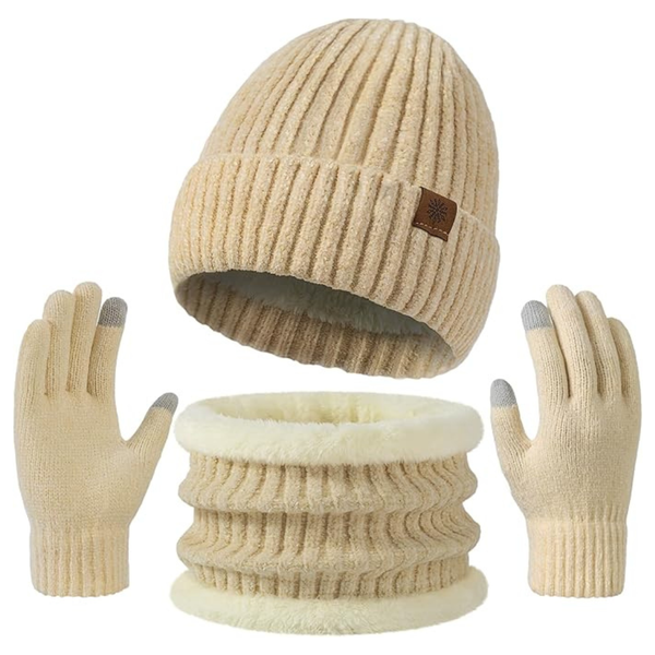 Winter Beanie Hat Scarf Touchscreen Gloves Set