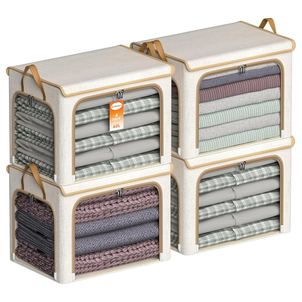 4-Pack 40L Foldable Stackable Storage Boxes