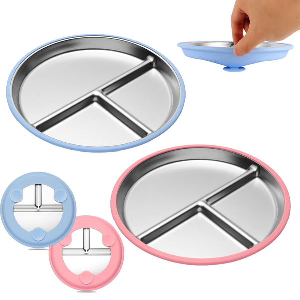 2 Pack BPA-Free Microwave Safe Stainless Steel Toddler Plate