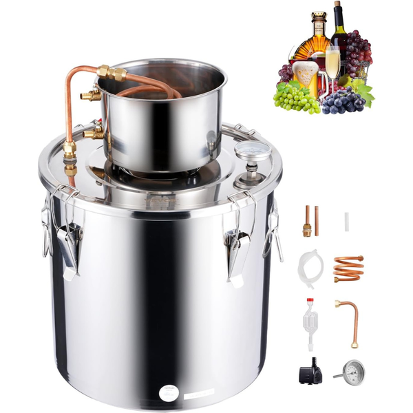 Vevor 30L Stainless Steel Water Alcohol Distiller w/ Copper Coil