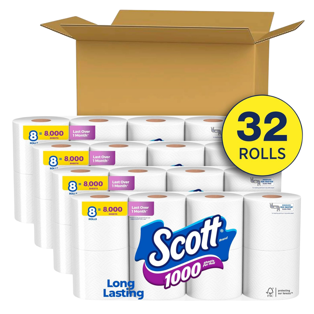 32-Pack Scott 1000 Septic-Safe 1-Ply Toilet Paper Rolls