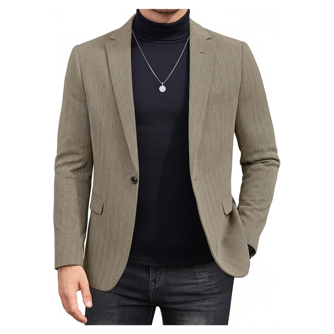 Men's Casual Herringbone Sport Slim Fit One Button Blazer