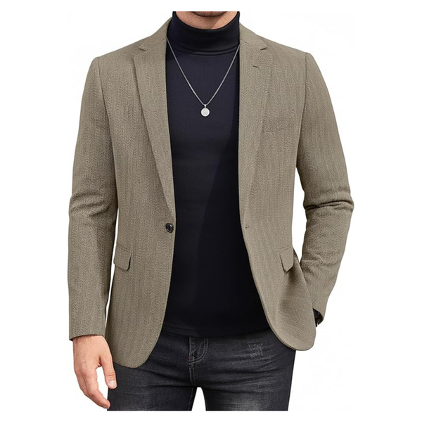 Men's Casual Herringbone Sport Slim Fit One Button Blazer