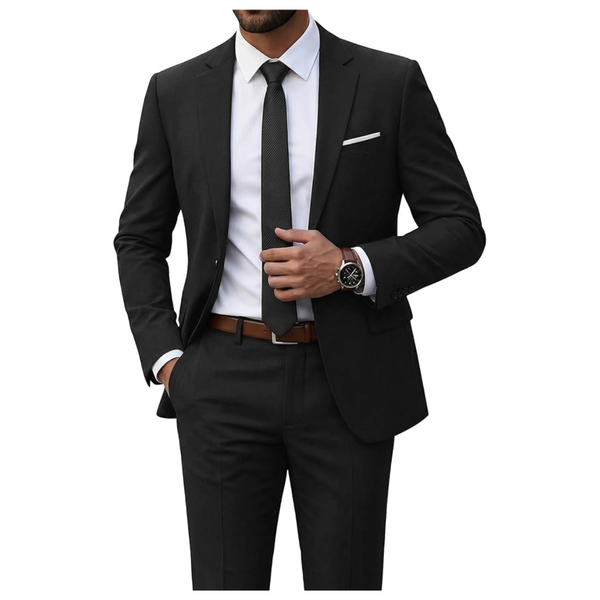 Men's Slim Fit 2 Piece Suit With Tie (Black)