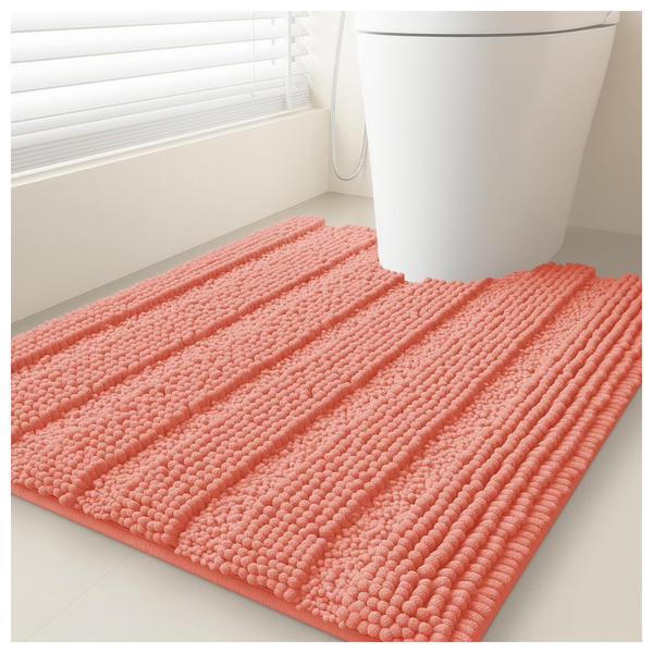 24" x 20" Striped Coral Toilet Bathroom Rug Mat